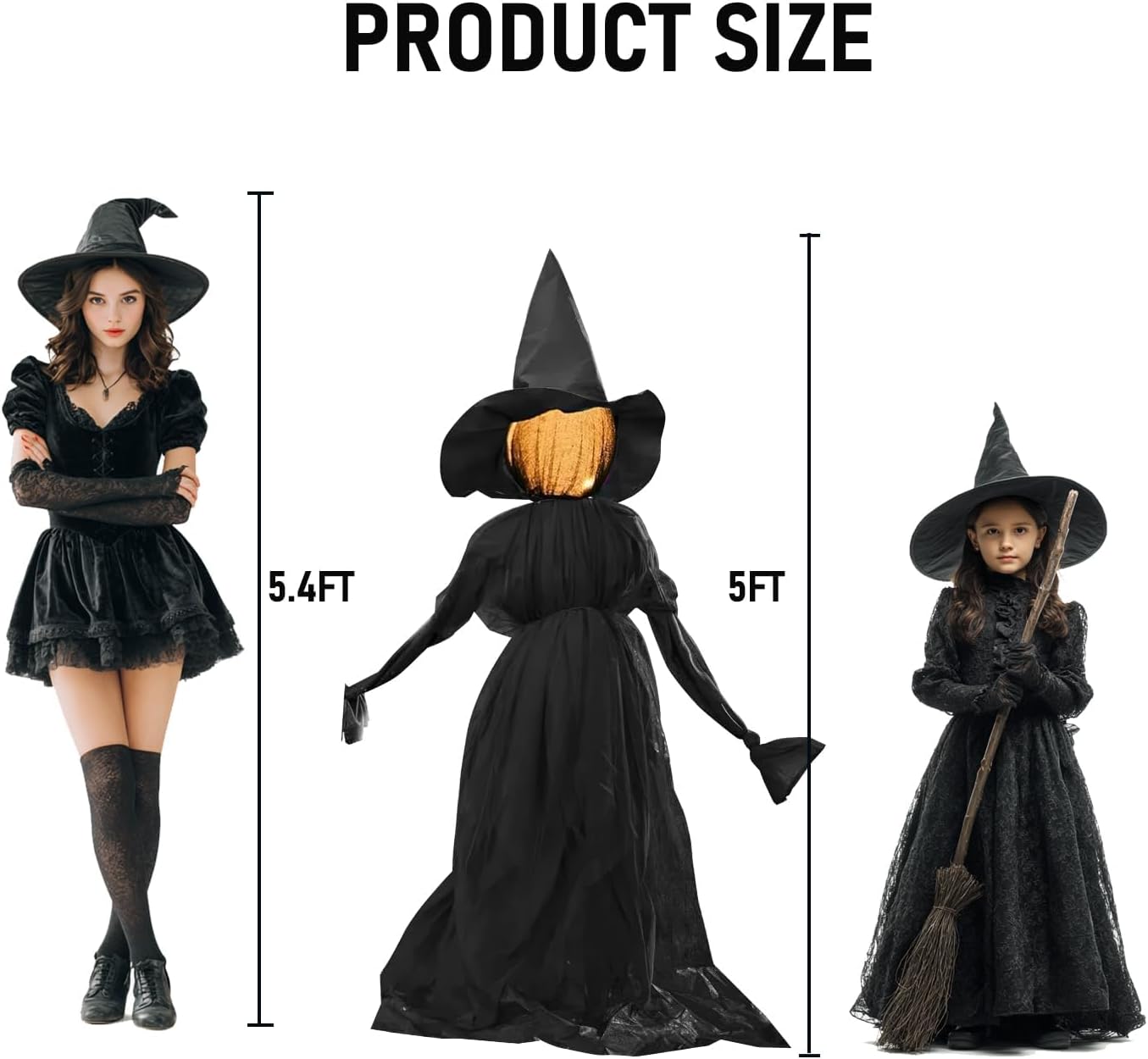Halloween Witch Decorations Outdoor, 5 FT Set of 3 Holding Hands Witches Stakes with Glowing Face