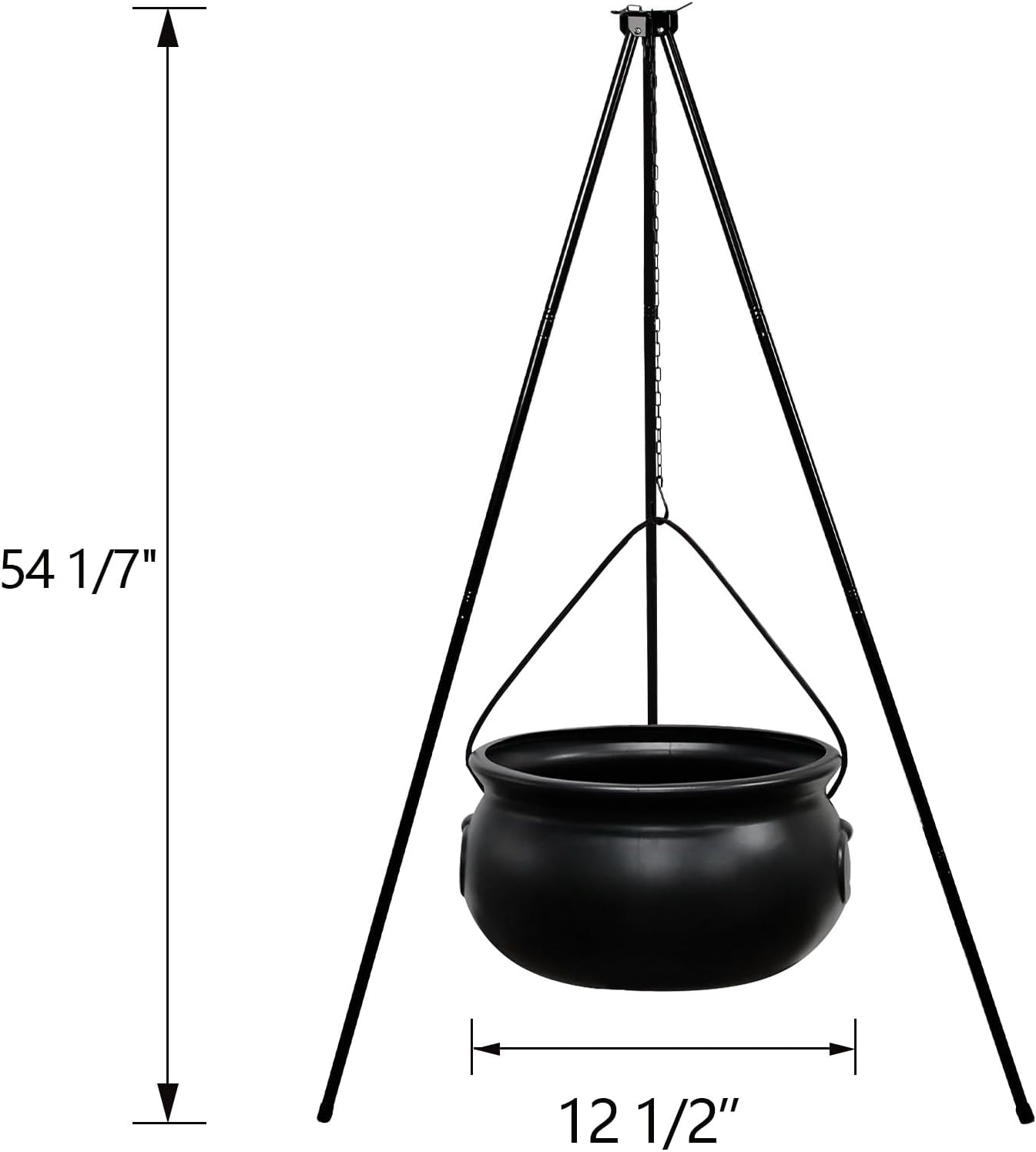 Large Witches Cauldron on 54" Tripod with Lights - Black Plastic Bowl Decor