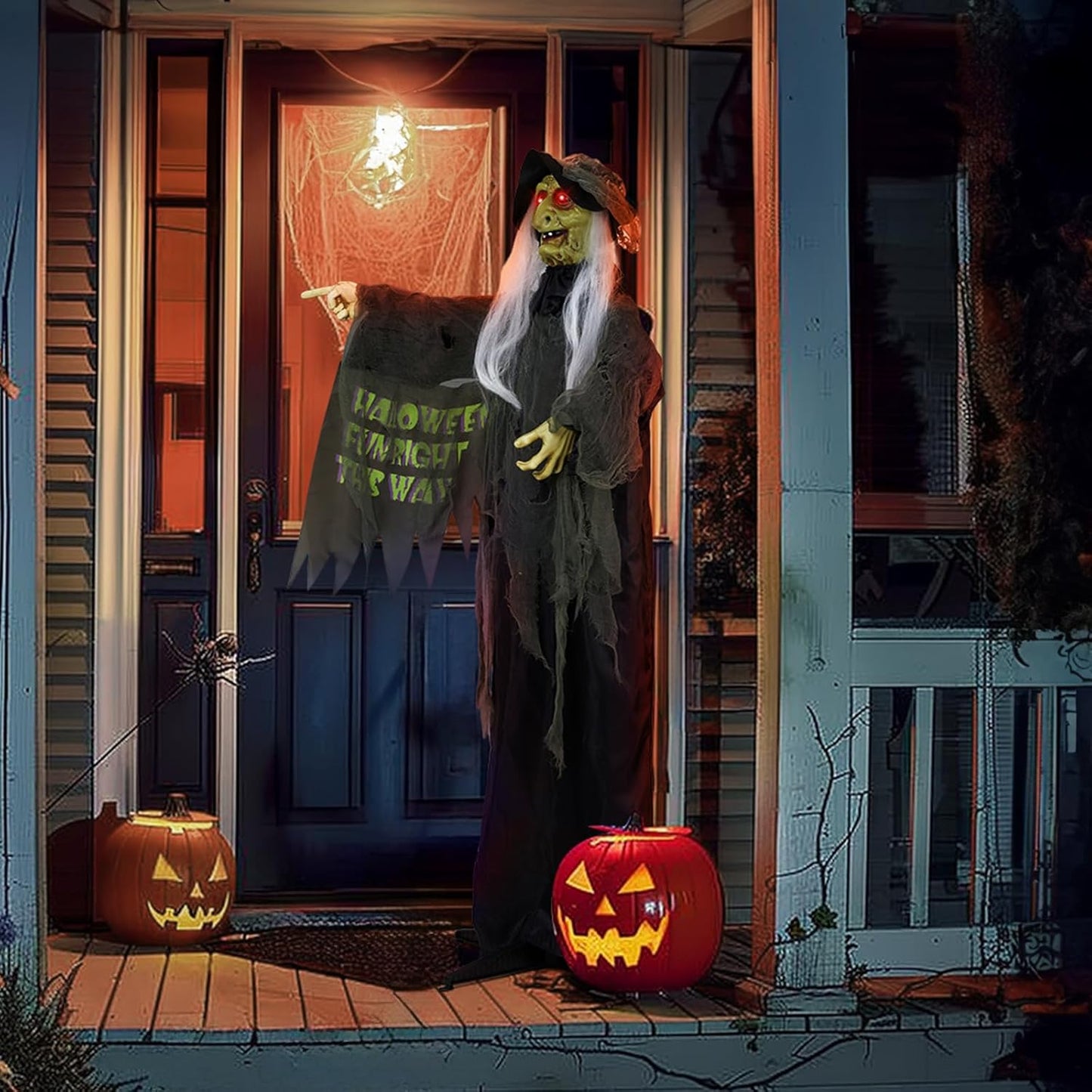 Halloween Decorations Outdoor, 6ft Halloween Standing Witch with Red Lights, Vibration