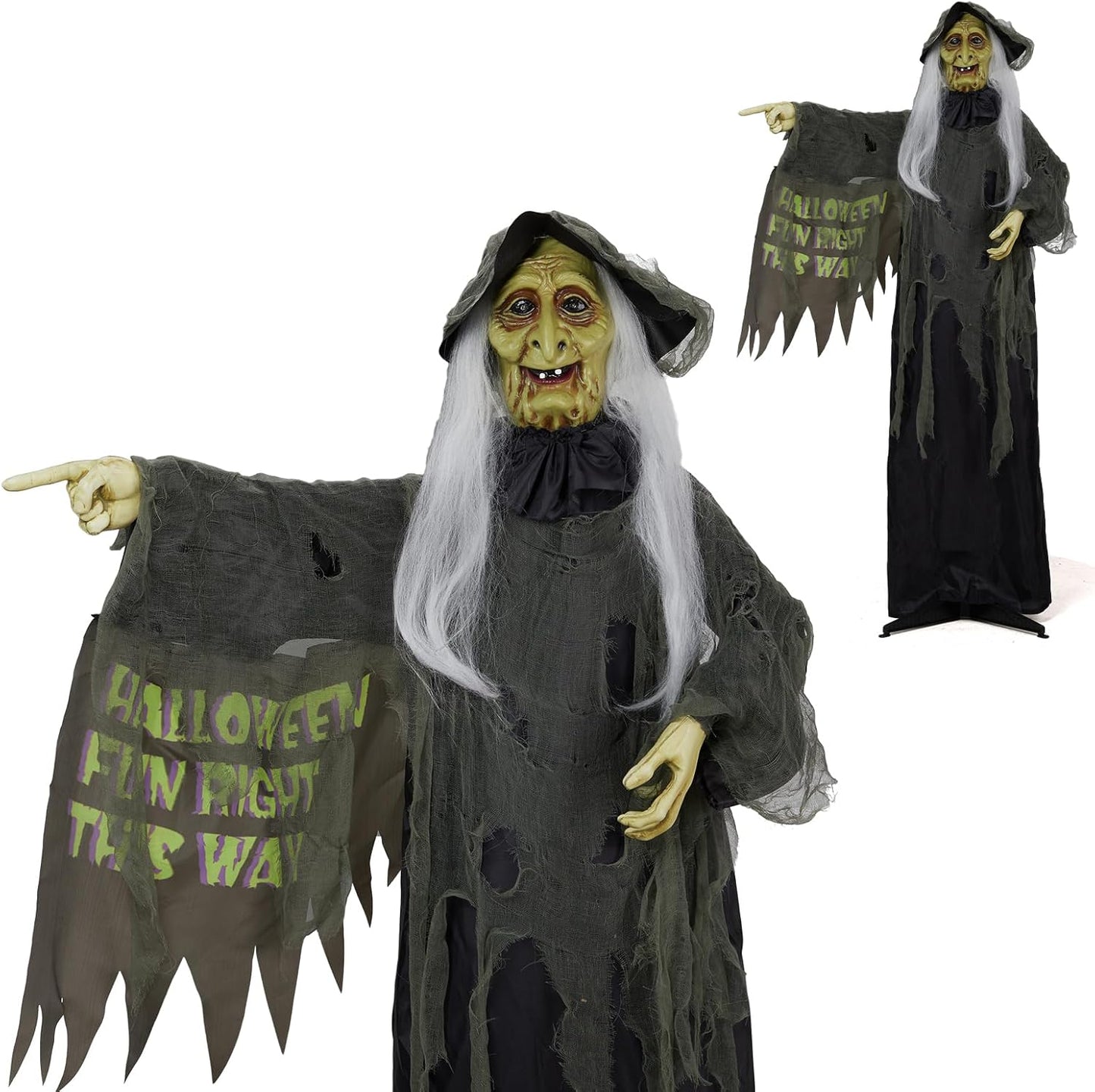 Halloween Decorations Outdoor, 6ft Halloween Standing Witch with Red Lights, Vibration