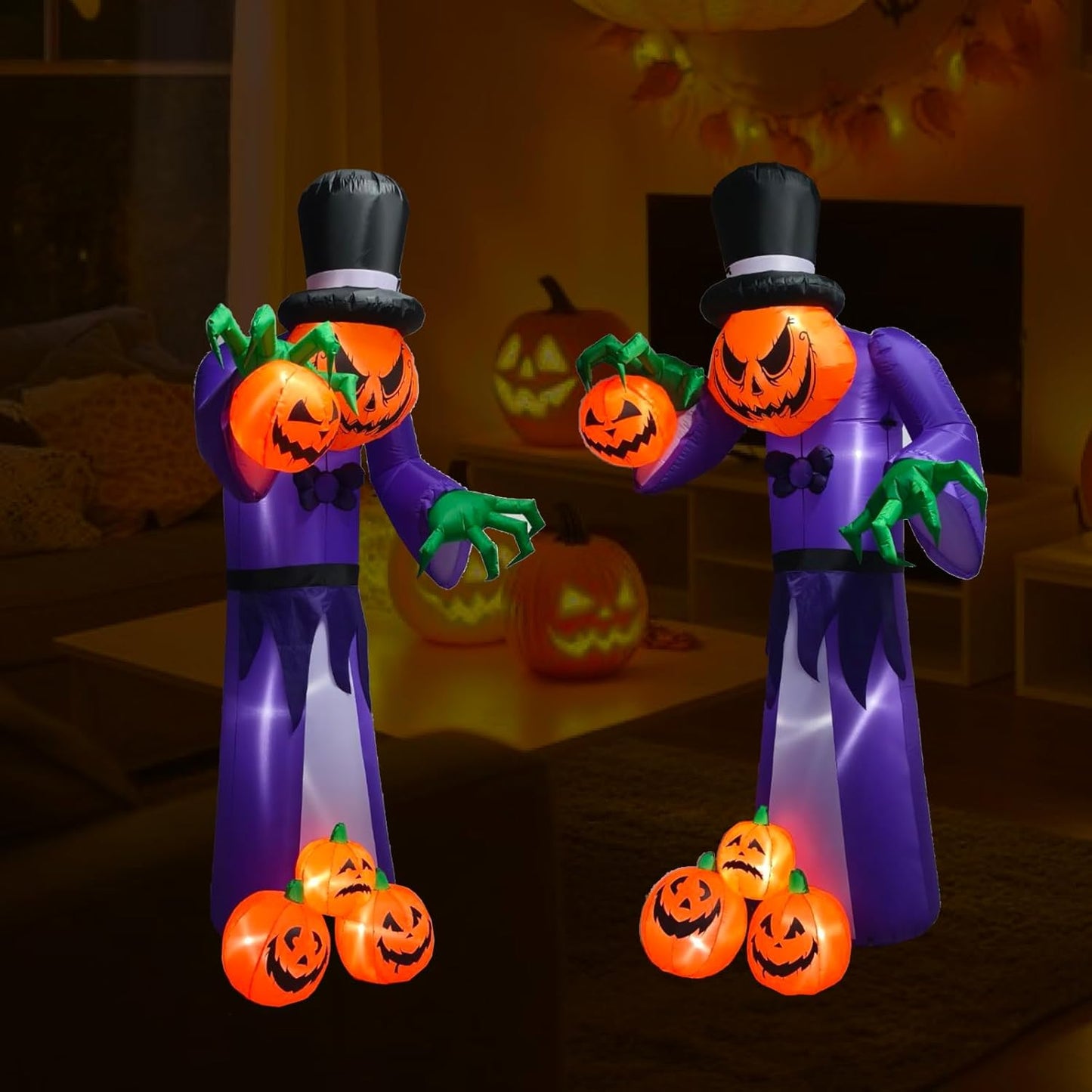 Halloween Giant Inflatable 10 FT Pumpkin Monster with Top Hat and Glowing Jack-O’-Lanterns