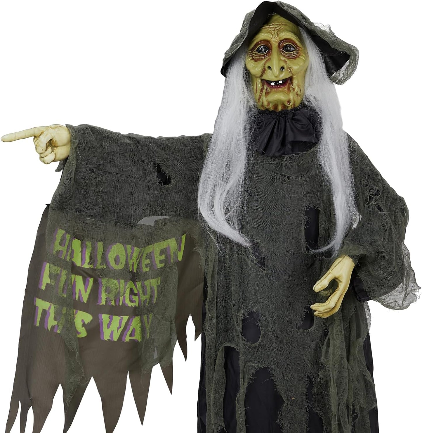 Halloween Decorations Outdoor, 6ft Halloween Standing Witch with Red Lights, Vibration