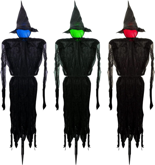 Dazzle Bright Halloween Decorations, 6 FT Set of 3 Light Up Halloween Witch with Stakes, Witch Decorations for Outdoor Garden Yard Lawn Haunted House Decor