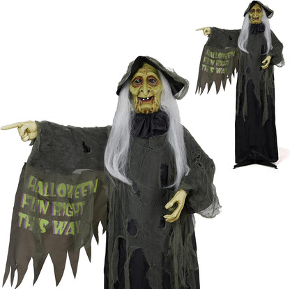 Halloween Decorations Outdoor, 6ft Halloween Standing Witch with Red Lights, Vibration