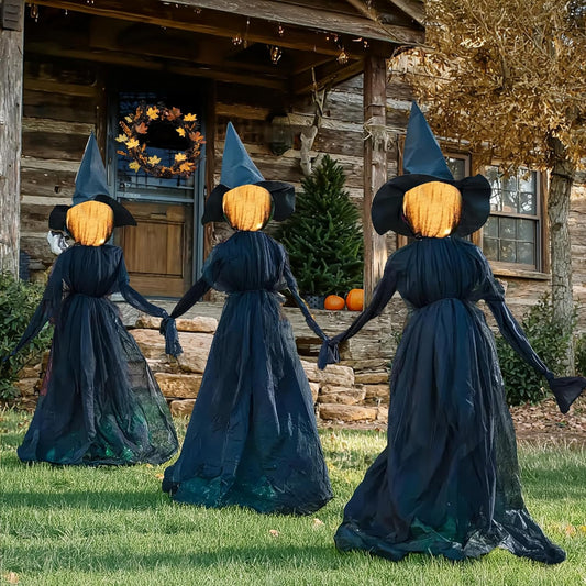 Halloween Witch Decorations Outdoor, 5 FT Set of 3 Holding Hands Witches Stakes with Glowing Face
