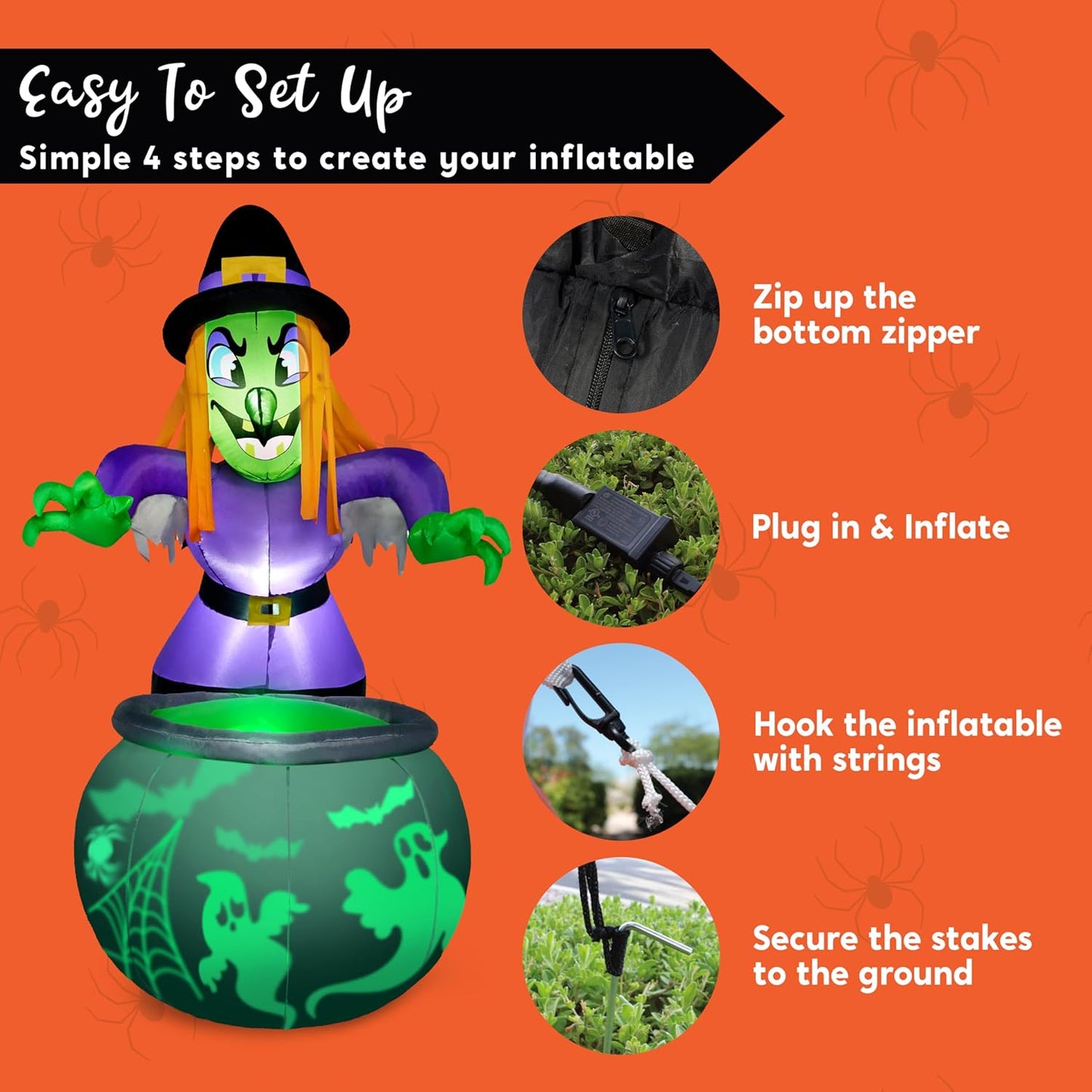 6 Ft Halloween Inflatable Witch and Cauldron Decoration with Projecting Rotating Green Ghost Light