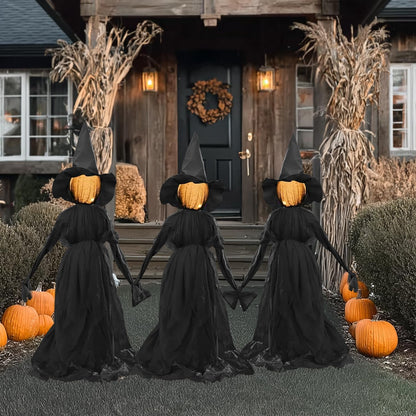 Halloween Witch Decorations Outdoor, 5 FT Set of 3 Holding Hands Witches Stakes with Glowing Face