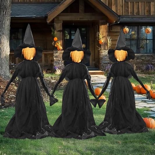 Halloween Witch Decorations Outdoor, 5 FT Set of 3 Holding Hands Witches Stakes with Glowing Face