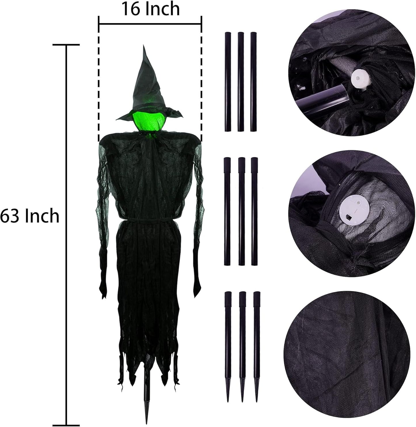 Dazzle Bright Halloween Decorations, 6 FT Set of 3 Light Up Halloween Witch with Stakes, Witch Decorations for Outdoor Garden Yard Lawn Haunted House Decor